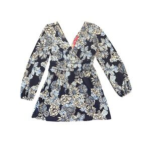 Lilly Pulitzer Riza Long Sleeve Romper Low Tide Navy Bouquet All Day - Large NWT